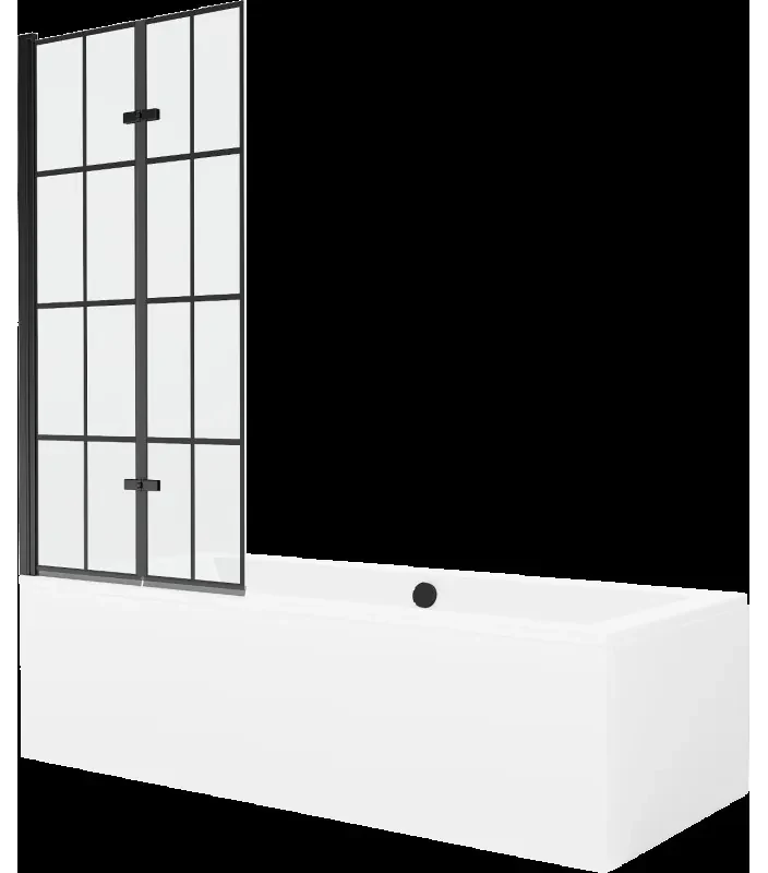 Mexen Cube obdĺžniková vaňa 180 x 80 cm s obkladom a 2-krídlovou zástenou 80 cm, Čierny vzor - 550518080X92080027077