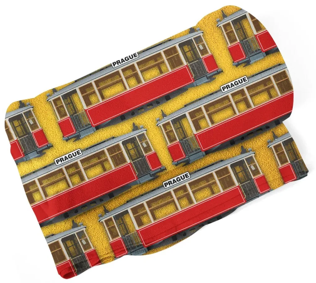 Sablio Deka Pražské historické električky Žltý Pattern - 150x120 cm