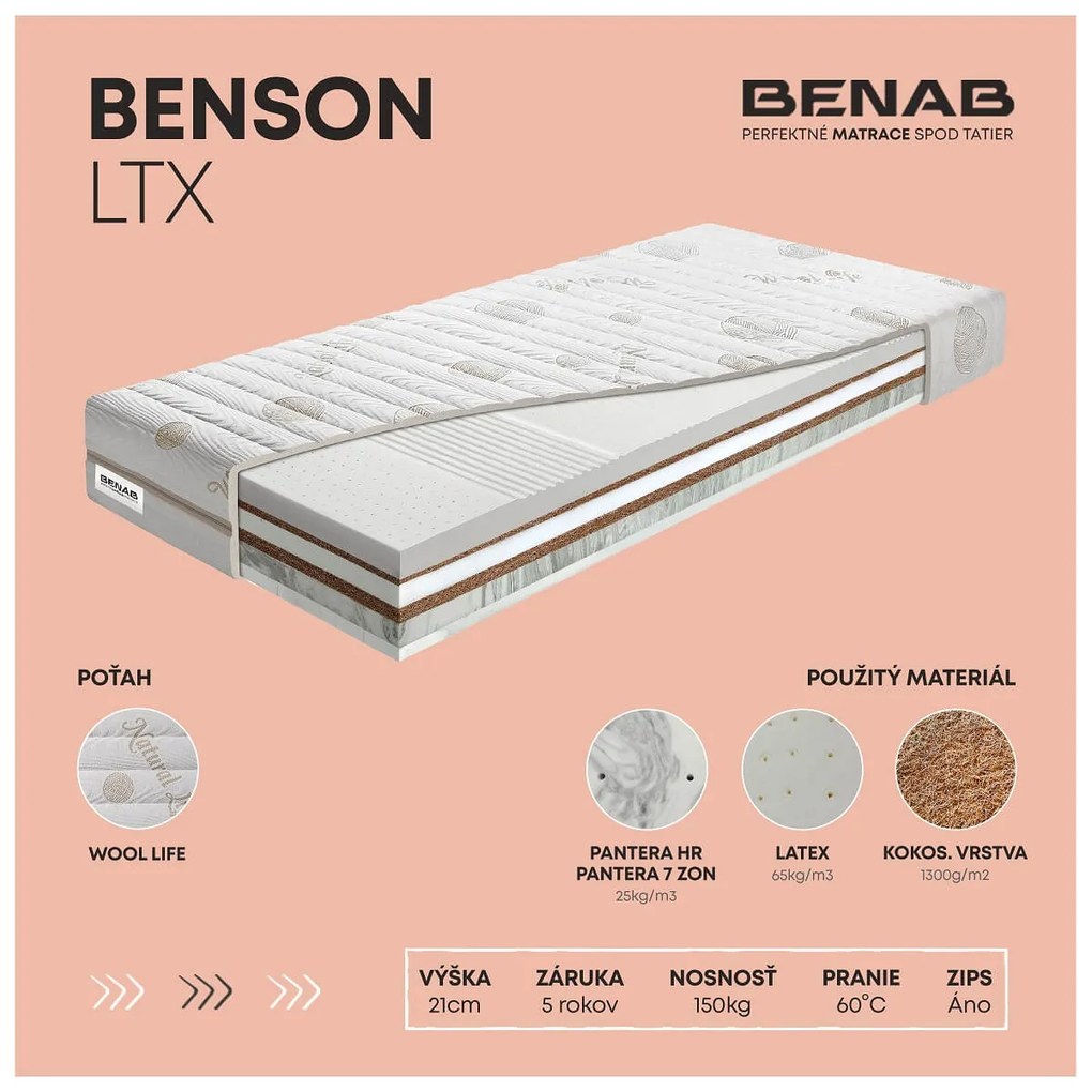 BENAB BENSON LTX luxusný sendvičový matrac 120x200 cm Prací poťah Wool Life