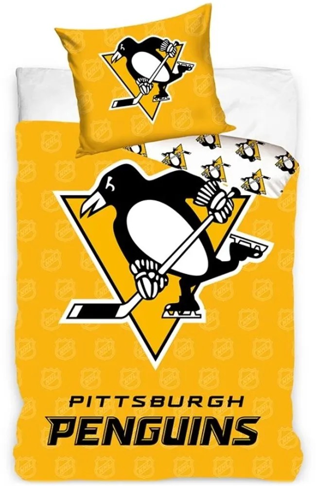 Hokejové posteľné obliečky NHL Pittsburgh Penguins Shields - 100% bavlna Renforcé - 70 x 90 cm + 140 x 200 cm