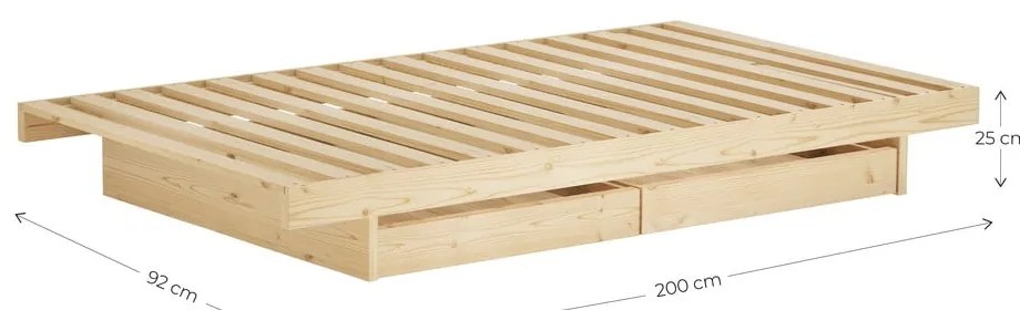 Jednolôžková posteľ z borovicového dreva s úložným priestorom s roštom 90x200 cm v prírodnej farbe Kanso – Karup Design