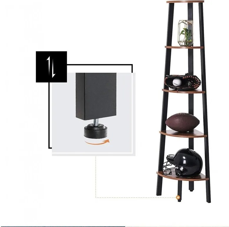 Rohový regál Vasagle Wetty čierny/hnedý