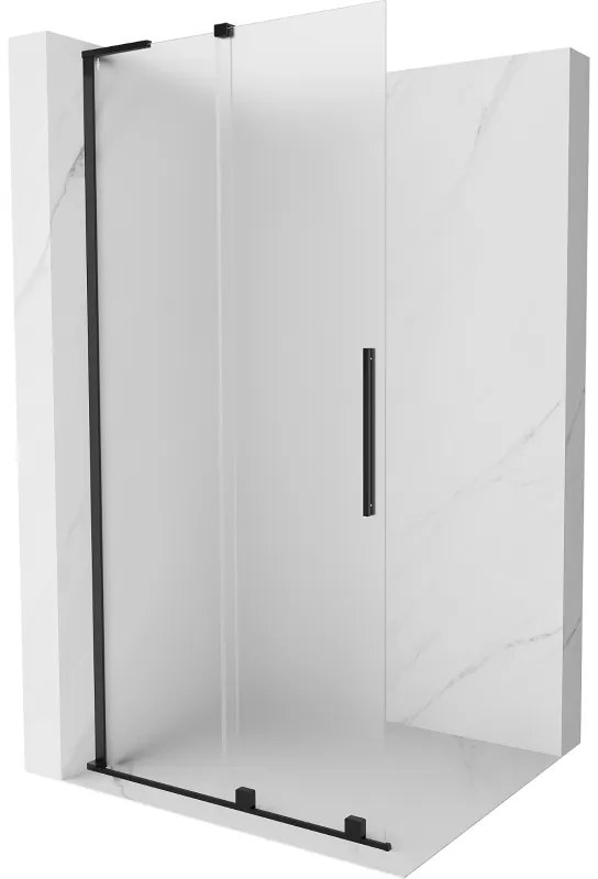 Mexen Velar L, posuvná sprchová zástena Walk-in 100 x 200 cm, 8mm sklo námraza, čierna matná, 871-100-003-33-70
