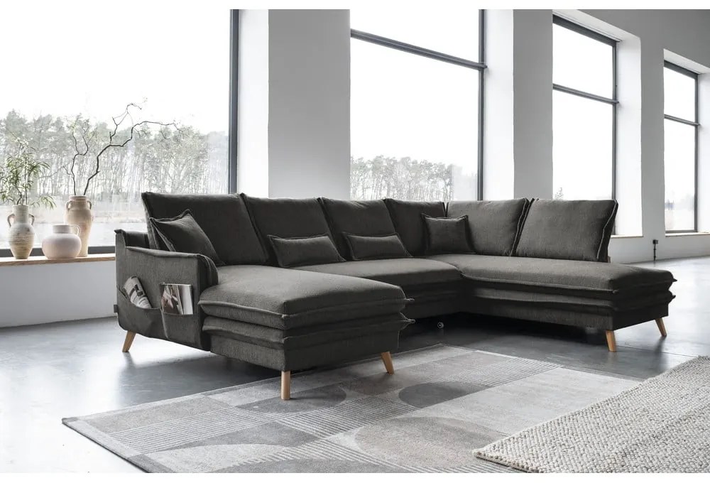 Tmavosivá rozkladacia rohová pohovka (pravý roh/do tvaru "U") Charming Charlie – Miuform