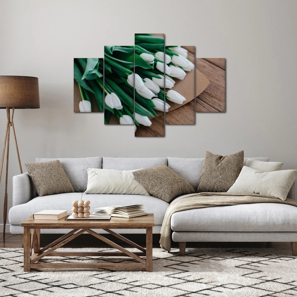 Obraz kytice bielych tulipánov (150x105 cm)