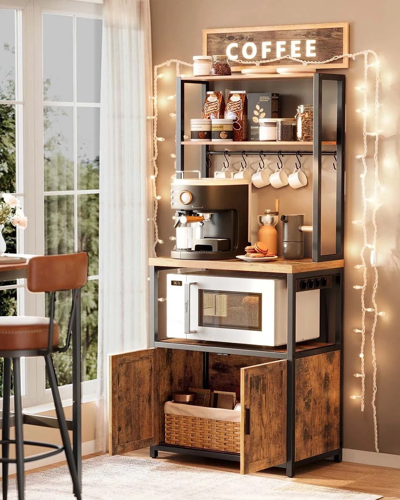 Kuchyňský regál Vasagle Nori 60 cm se zásuvkou černý/hnědý