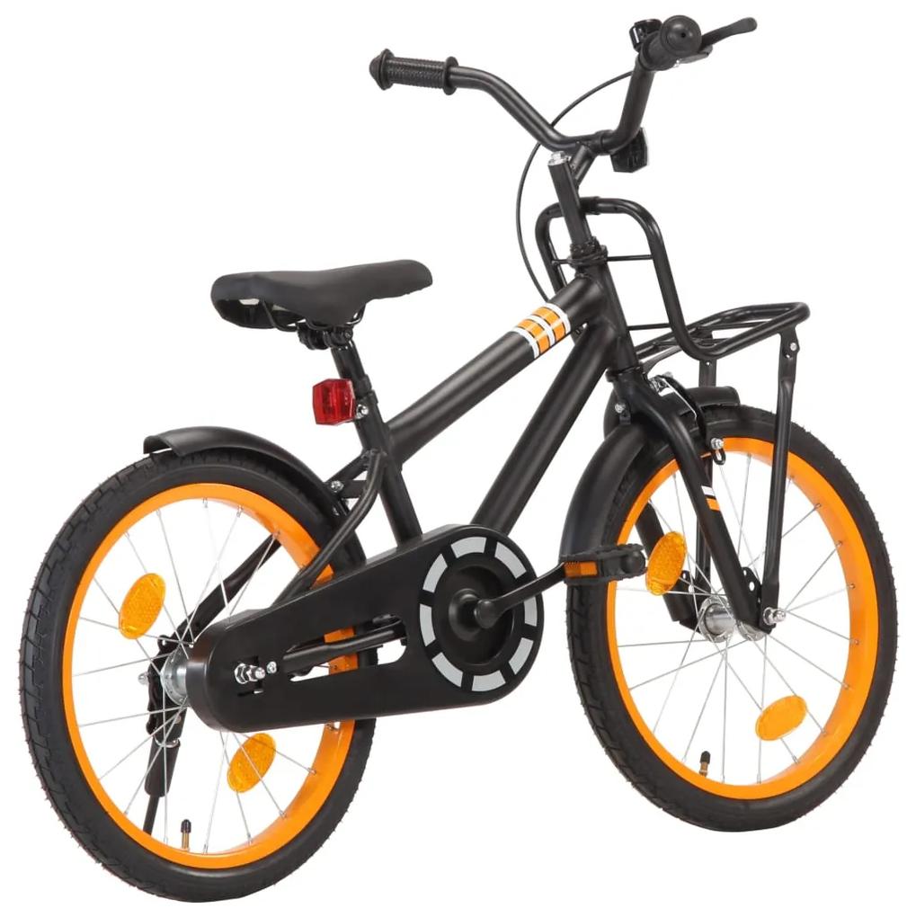 vidaXL Detský bicykel s predným nosičom 18 palcový čierny a oranžový