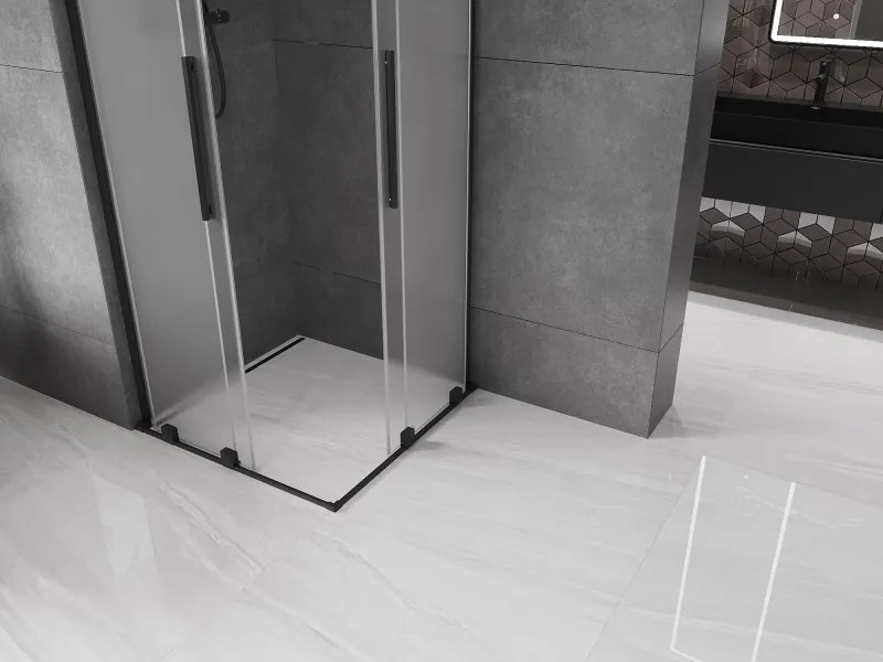 Mexen Velar L Duo, sprchový kút s posuvnými dverami 100 x 100 cm, 8mm sklo námraza, čierna matná, 871-100-100-02-33-70