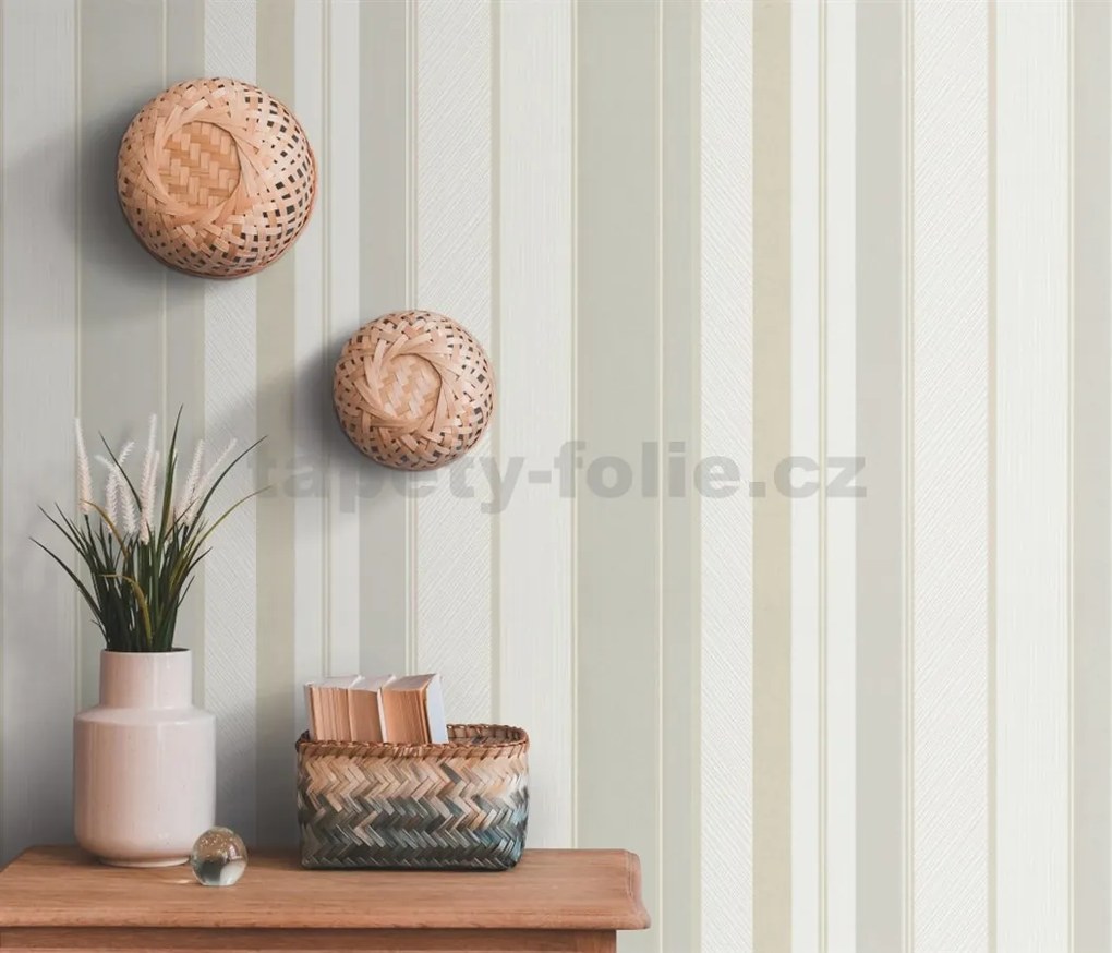 Vliesové tapety na stenu IMPOL Wall We Love 2 10139-31, pruhy štruktúrované sivo-béžovo-biele, rozmer 10,05 m x 0,53 m, Erismann