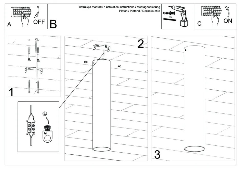 Čierne stropné svietidlo Sollux Castro