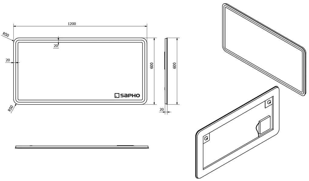 Sapho Sapho, NYX LED podsvietené zrkadlo 1200x600mm, NY120