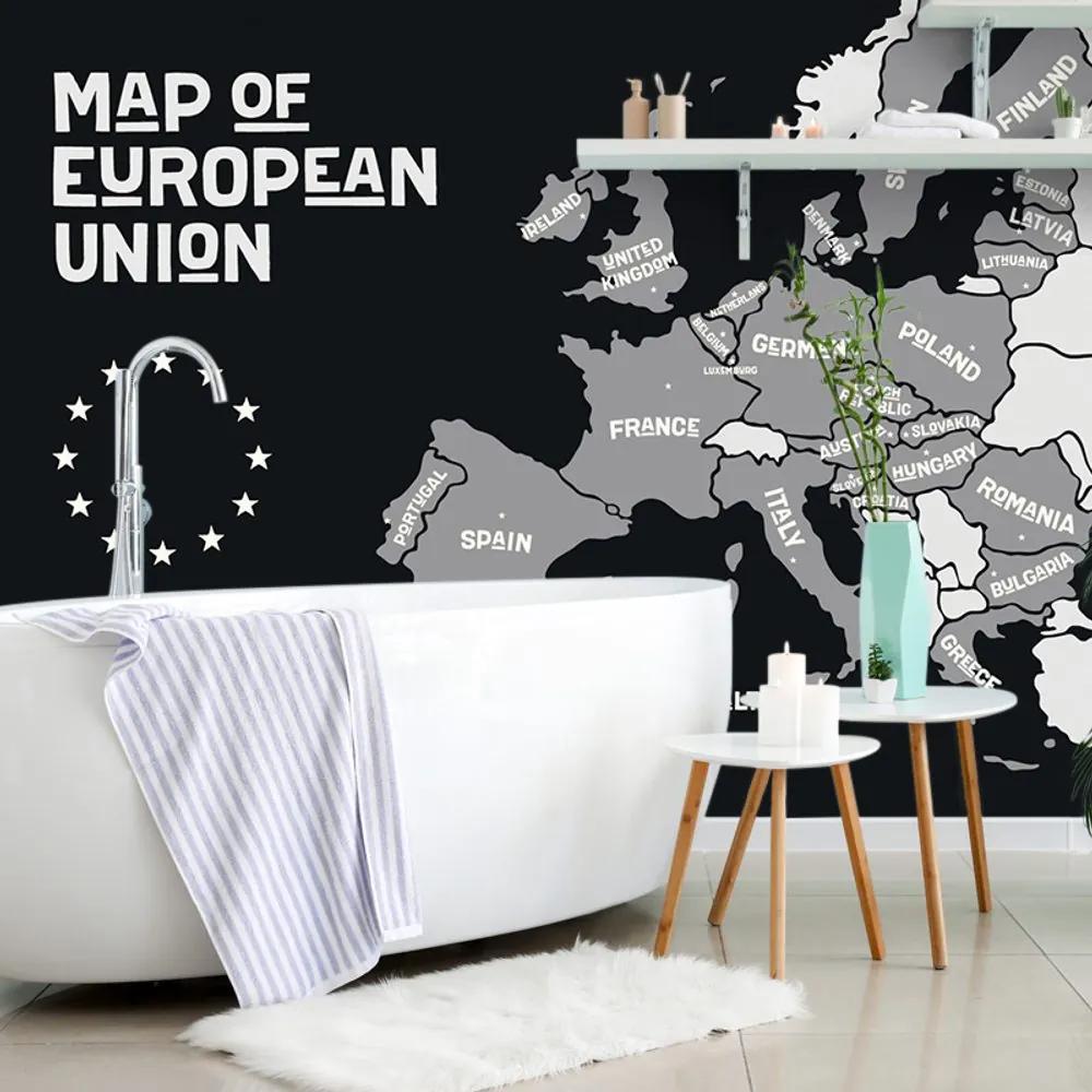 Samolepiaca tapeta čiernobiela mapa Európskej únie v modernom prevedení