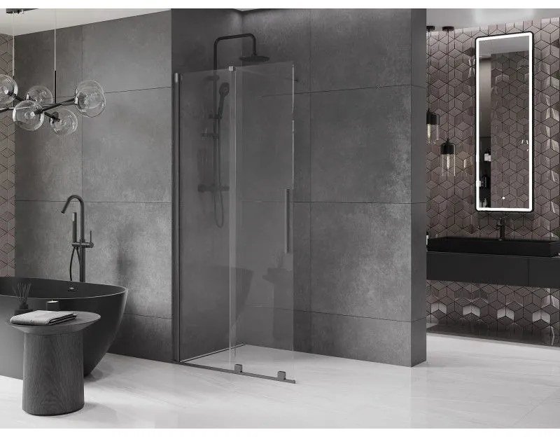 Mexen Velar, posuvné dvere do otvoru typ Walk-In 85 cm, 8mm číre sklo, grafitová matná, 871-085-000-03-66