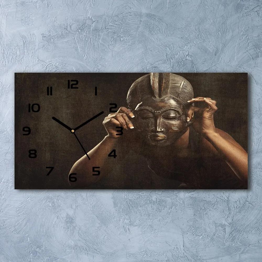 Sklenené hodiny na stenu Africká maska pl_zsp_60x30_f_77701423