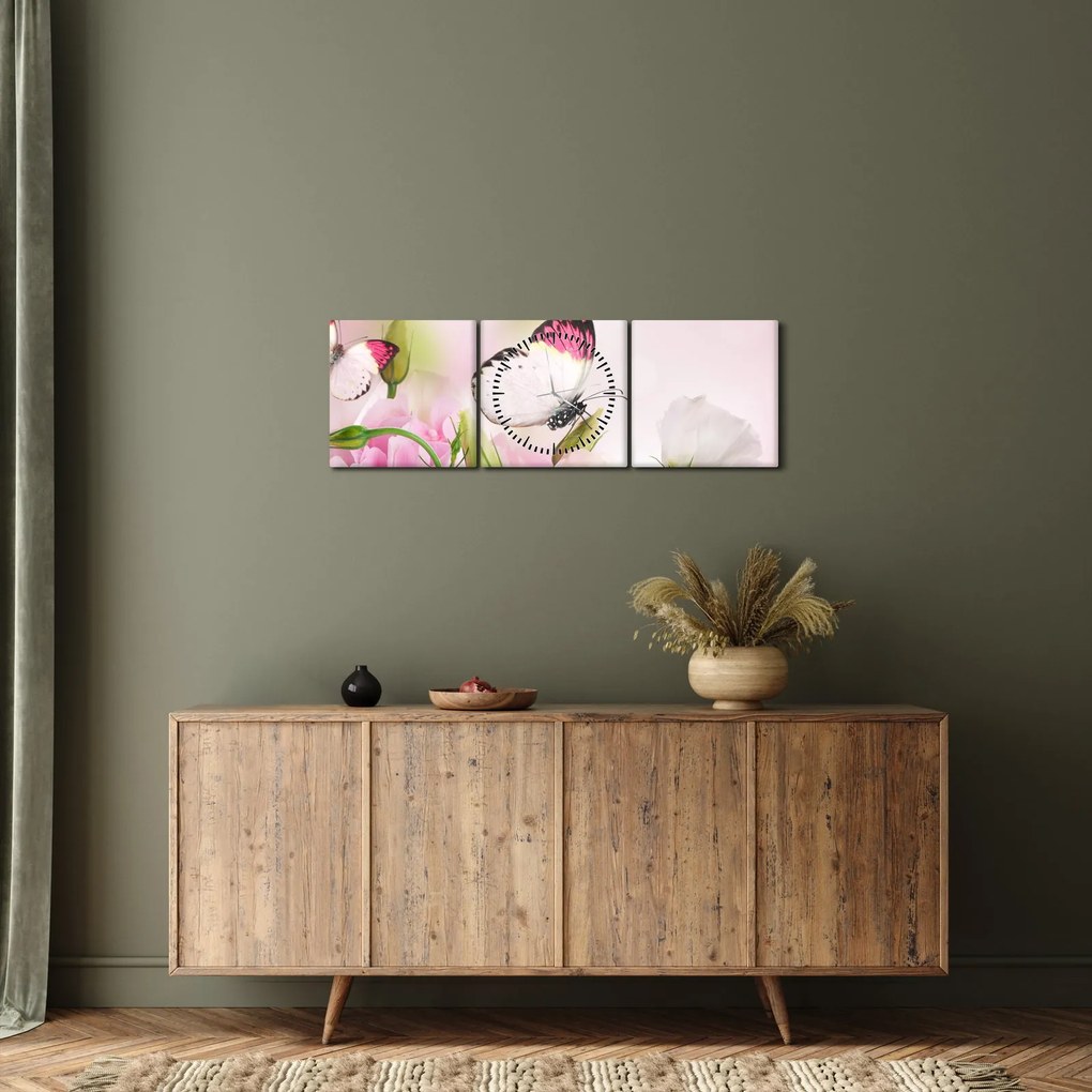Obraz - Motýľ (s hodinami) (90x30 cm)