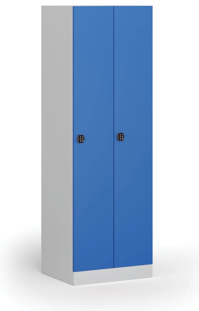 Kovová šatníková skrinka S1, 2-dverová, 1850 x 600 x 500 mm, kódový zámok, modré dvere