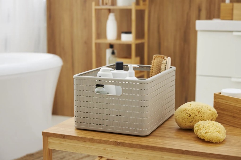 Rotho Plastový košík COUNTRY, rovný, béžový (28l - 43x33x22)