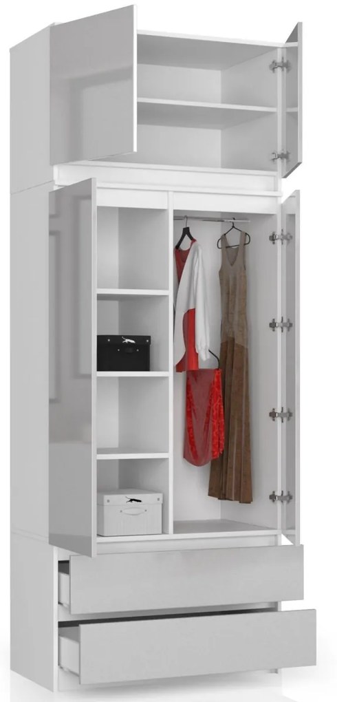Nástavec na skriňu Star 90 cm biely/strieborný lesk