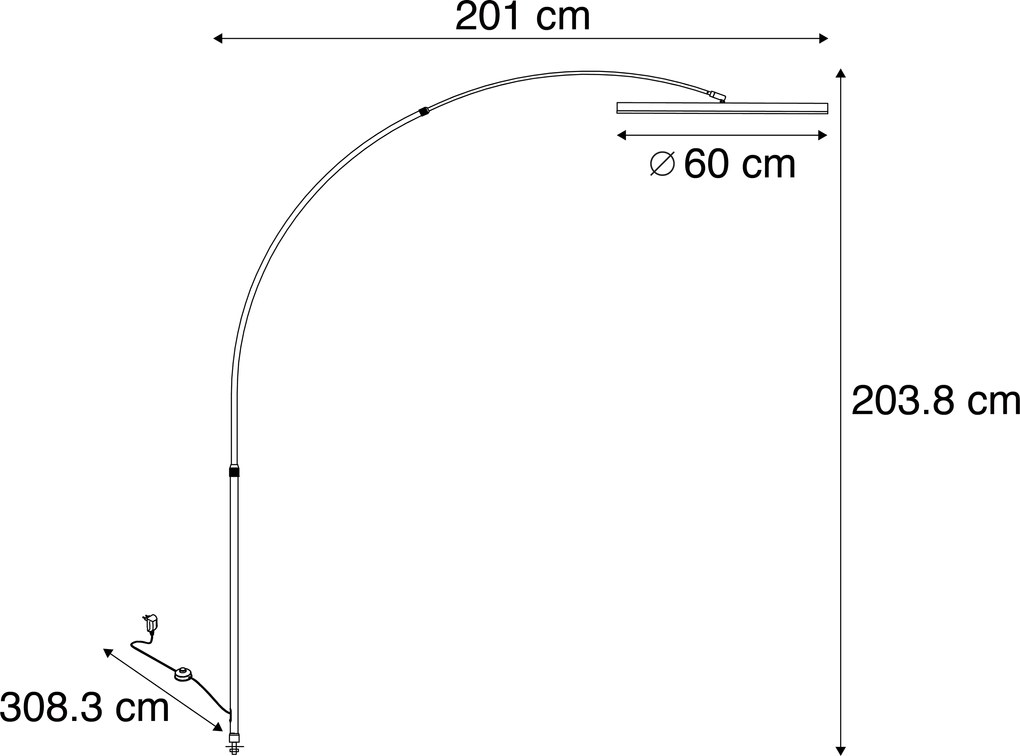 Dizajnová oblúková stojaca lampa čierna vrátane LED s 3-stupňovým stmievaním - Anello