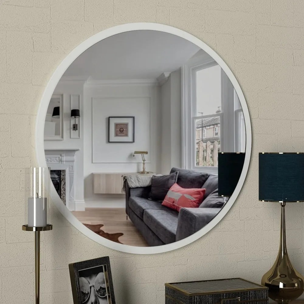 Okrúhle nástenné zrkadlo v bílémém ráme Glob, ⌀ 59 cm