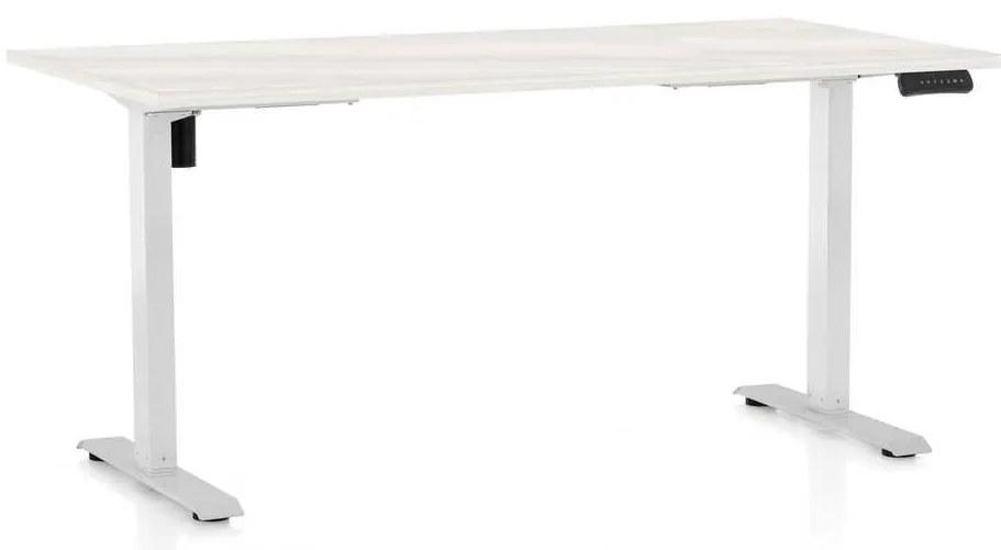 Výškovo nastaviteľný stôl OfficeTech B, 160 x 80 cm, biela podnož, biely jaseň