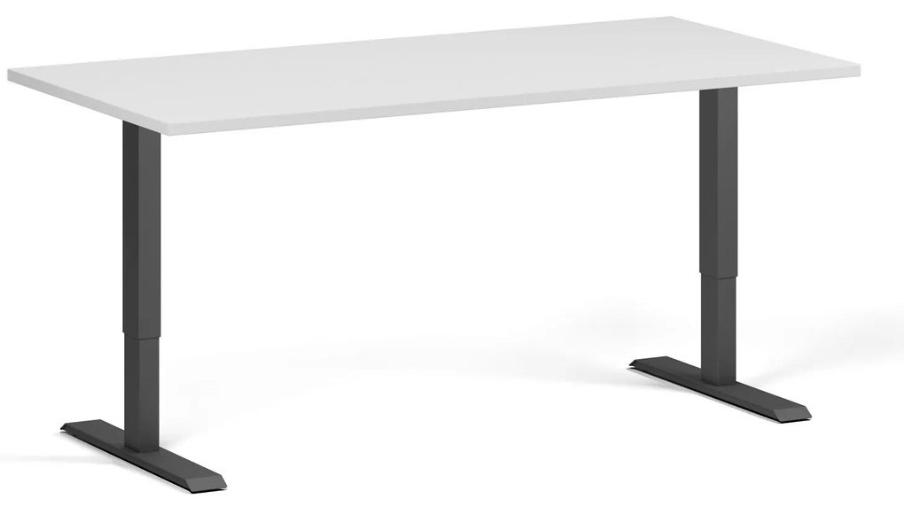 Výškovo nastaviteľný stôl, 160x80 cm, 1 motor, čierna podnož, biela