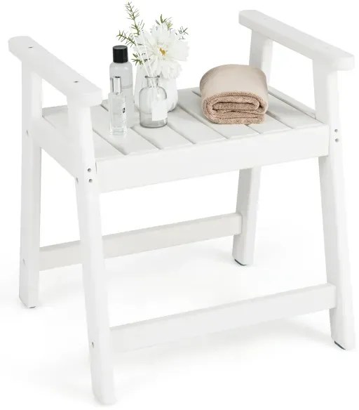 Sprchová lavica s podrúčkami, sedadlo do kúpeľne, kúpeľňová stolička do sprchy, vodeodolná kúpeľňová lavica, biela, 58 x 52 x 61,5 cm