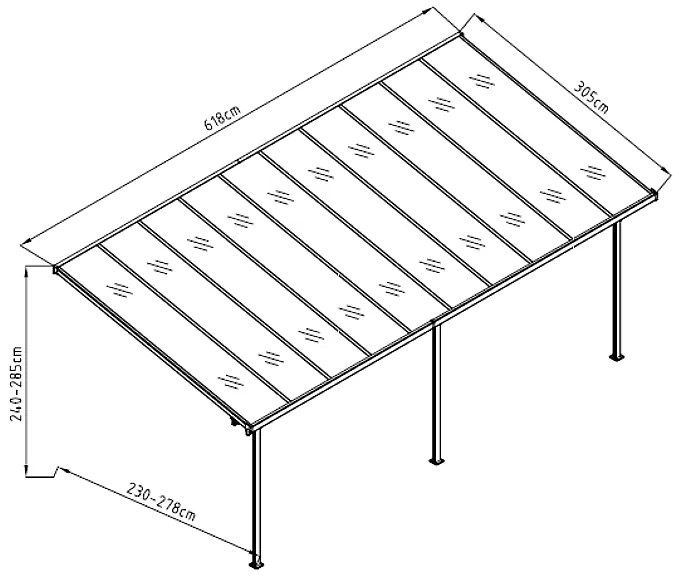 Pergola 618 x 305 cm (čierná+transparentní polykarbonát)