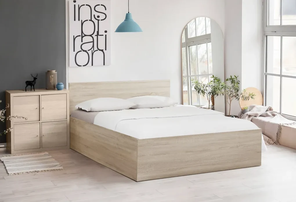 Postel SOFIA 180 x 200 cm, dub sonoma Rošt: S latkovým roštom, Matrac: Matrac COCO MAXI 20 cm