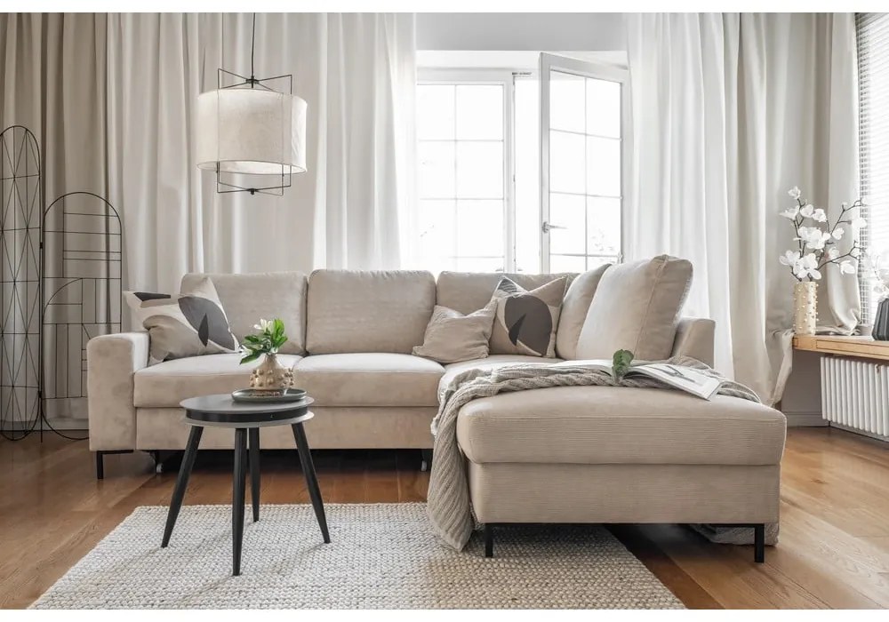 Béžová menčestrová rozkladacia rohová pohovka (pravý roh) Lofty Lilly – Miuform