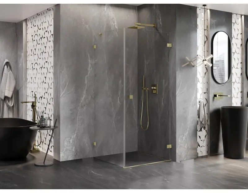 Mexen Lunar-B, pravostranný výklopný sprchový kút 80 x 80 cm, 8mm číre sklo, zlatý kartáčovaný - 832-080-080-55-00-P