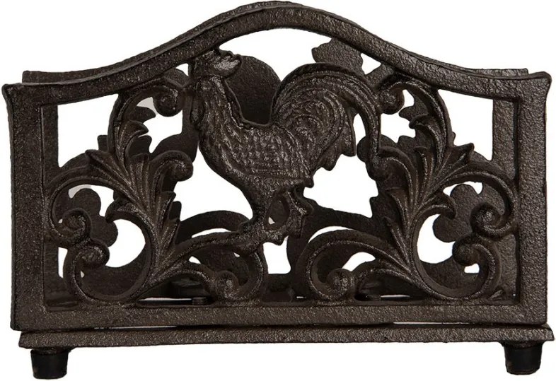 Hnedý liatinový stojan na obrúsky s kohutom - 17*6*12 cm