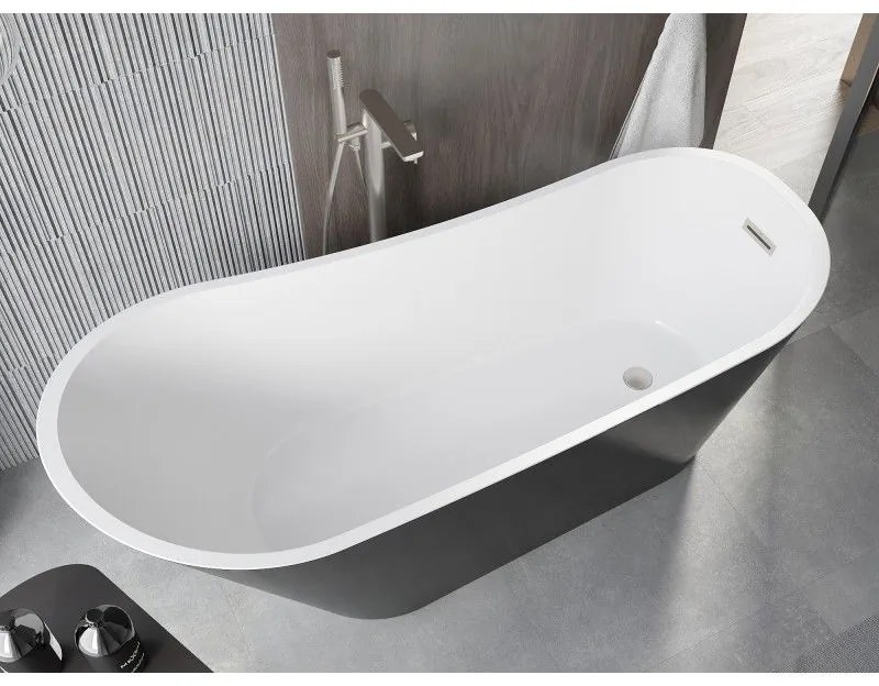 Mexen Alta, voľne stojaca vaňa 170 x 75 cm, biela-čierna, oceľový prepad, 52141707575-97