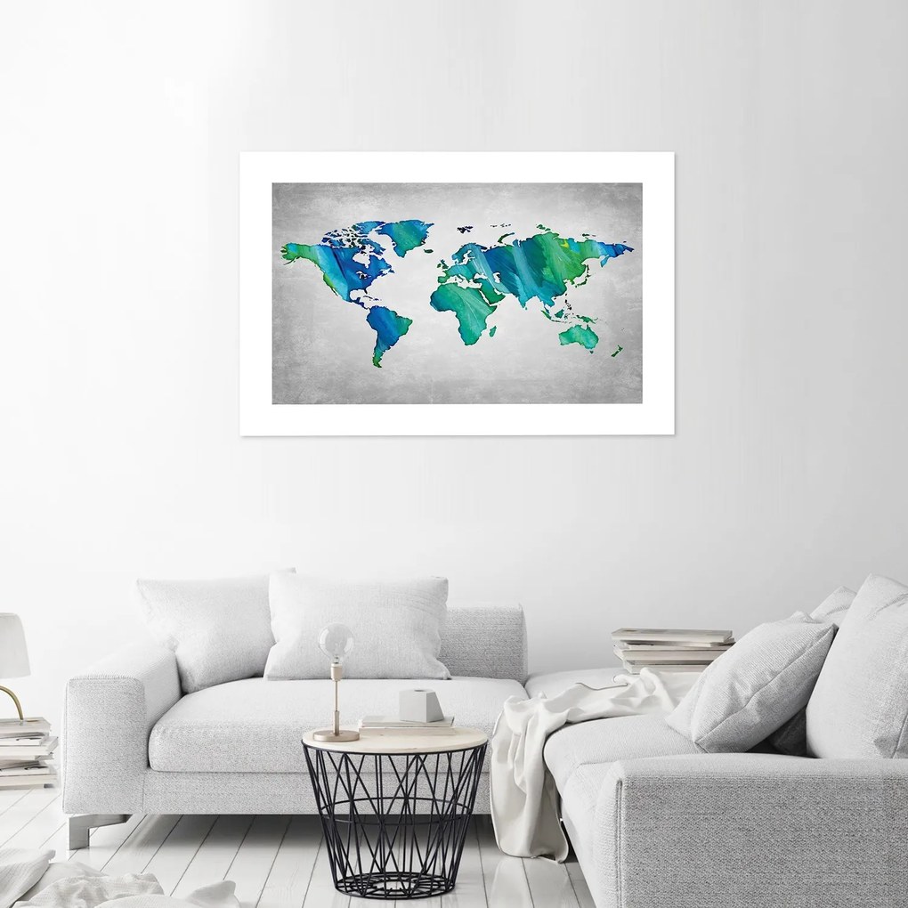 Gario Plagát Farebná mapa sveta na betóne Farba rámu: Bez rámu, Rozmery: 60 x 40 cm