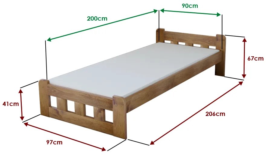 Posteľ Naomi zvýšená 90 x 200 cm, dub Rošt: S lamelovým roštom, Matrac: Bez matraca