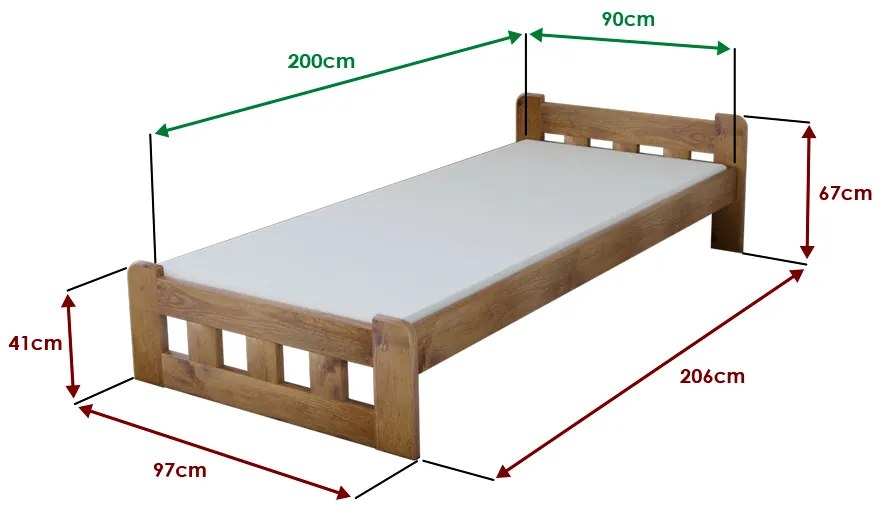 Posteľ Naomi zvýšená 90 x 200 cm, dub Rošt: S latkovým roštom, Matrac: Matrac COCO MAXI 20 cm