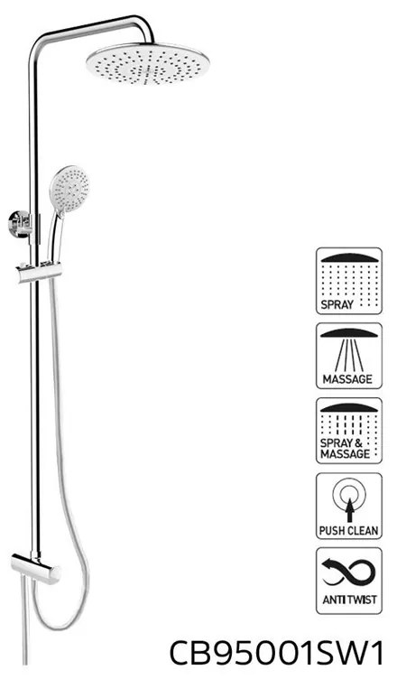 Mereo, Sprchový set s tyčou, nerezová hlavová sprcha a trojpolohová ručná sprcha, MER-CB95001SS1