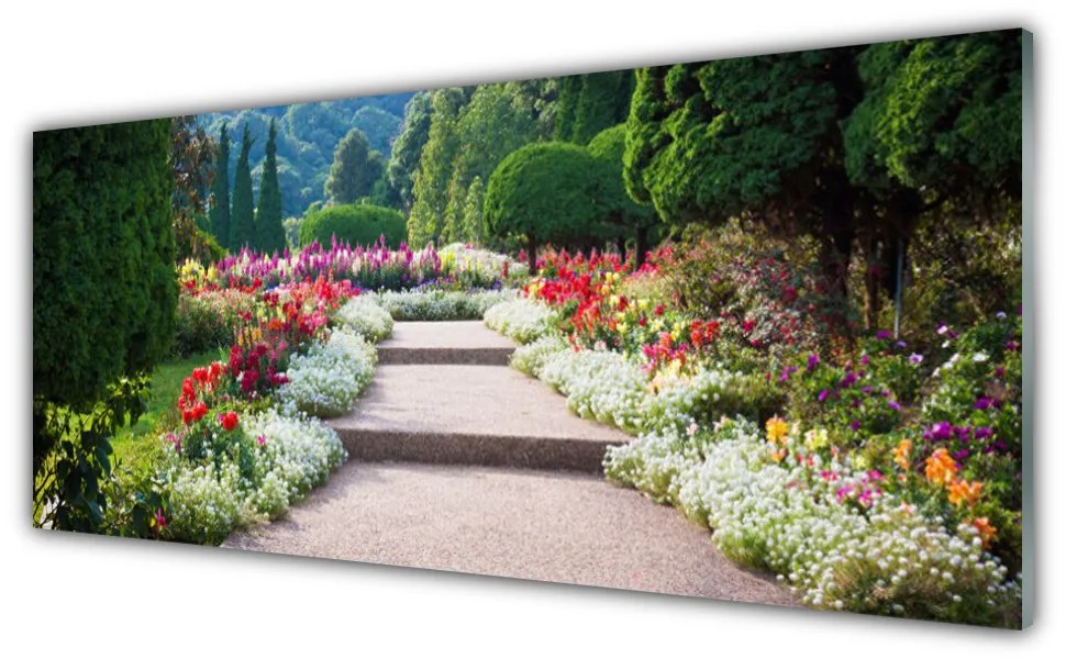 Obraz plexi Park kvety schody záhrada 125x50 cm