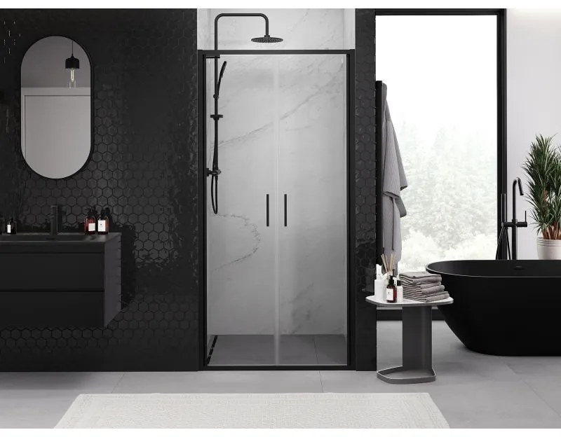 Mexen Exo, dvojkrídlové sprchové dvere 100x200 cm, 6mm číre sklo, čierny profil, 814-100-000-70-00