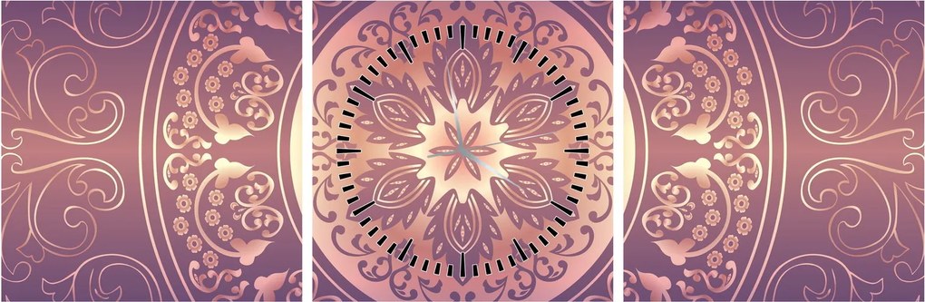 Obraz - Mandala na fialovom gradiente (s hodinami) (90x30 cm)