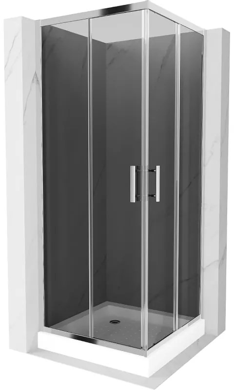 Mexen Rio, štvorcový sprchovací kút s posuvnými dverami 70 x 70 cm, 6mm šedé sklo, chrómový profil + biela vysoká vanička Rio, 860-070-070-01-40-4510