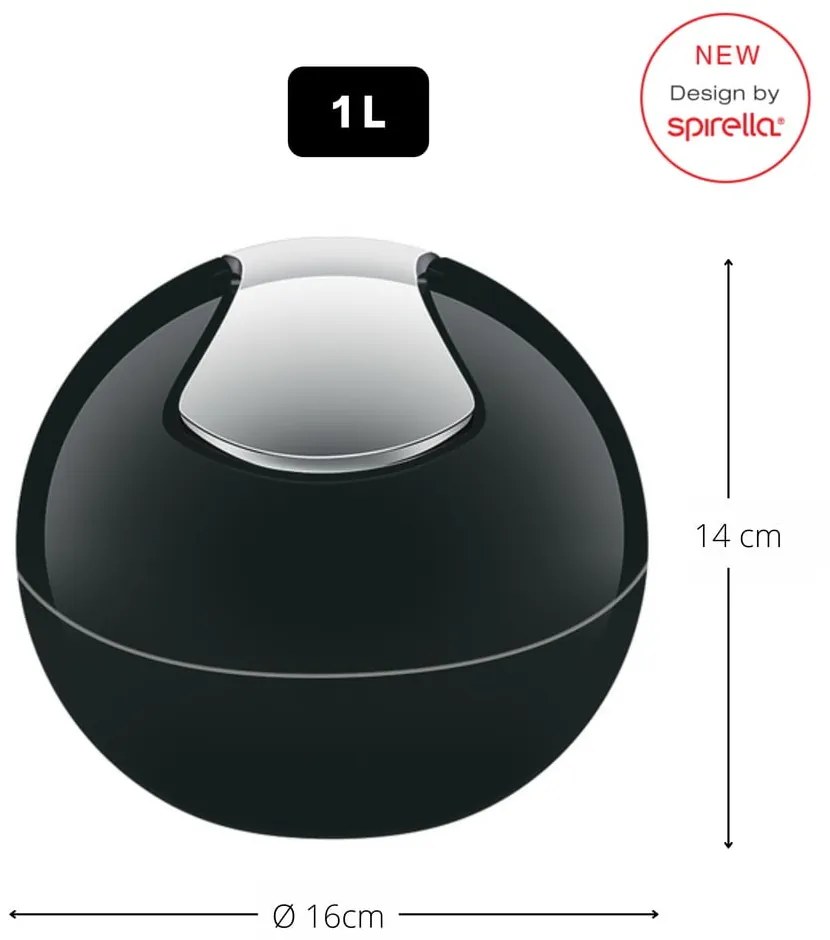 Čierny plastový odpadkový kôš 1 l Bowl – Spirella