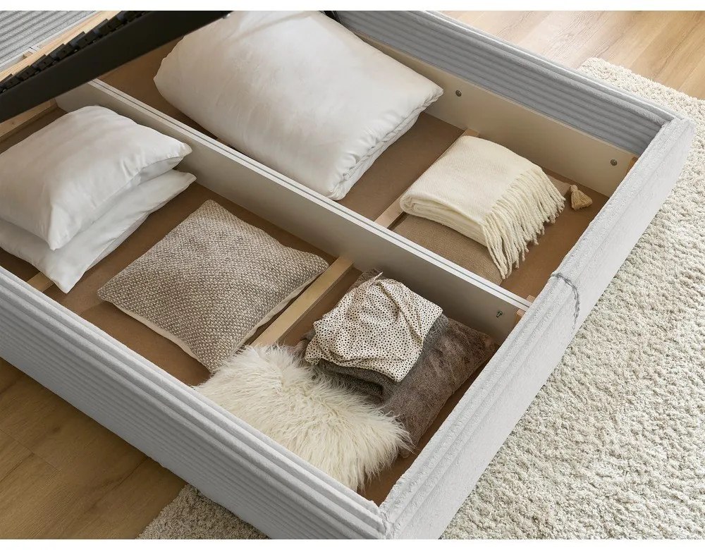 Svetlosivá čalúnená dvojlôžková posteľ s úložným priestorom a roštom 160x200 cm Jade – Bobochic Paris