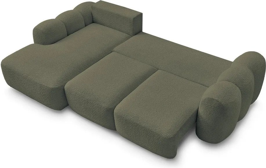 Zelená rozkladacia/s úložným priestorom rohová pohovka z textílie buklé (ľavý roh/s leňoškou) Montaigne – Bobochic Paris