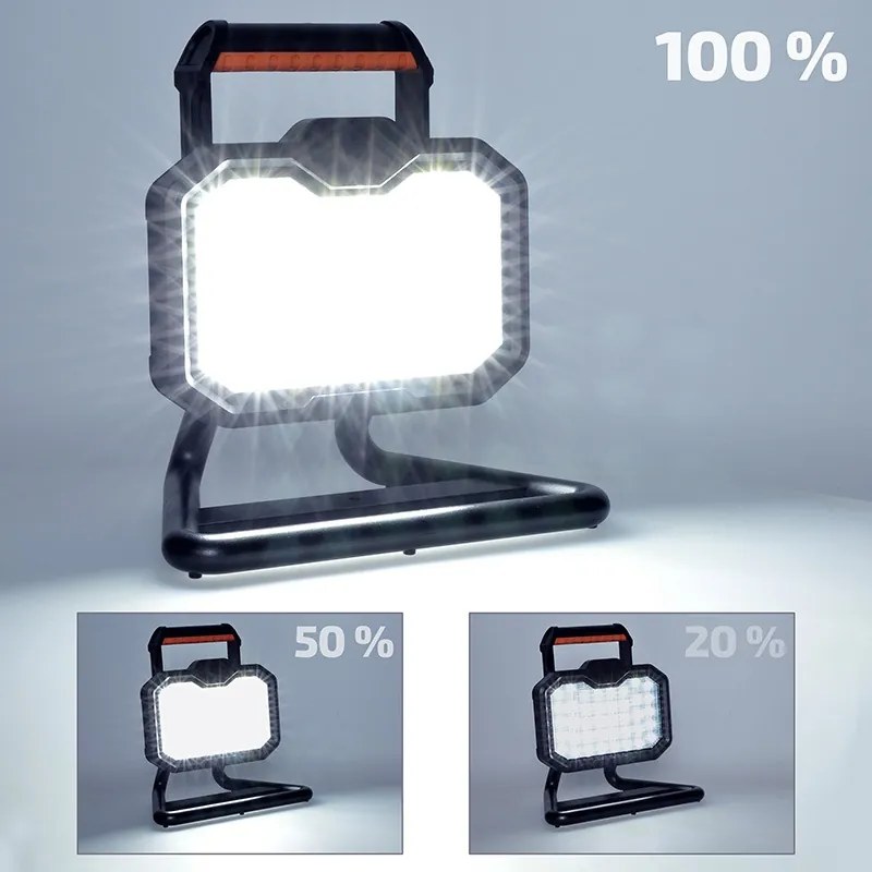 SOLIGHT LED reflektor 20W, prenosný, nabíjací, 2000lm, oranžovo-čierny