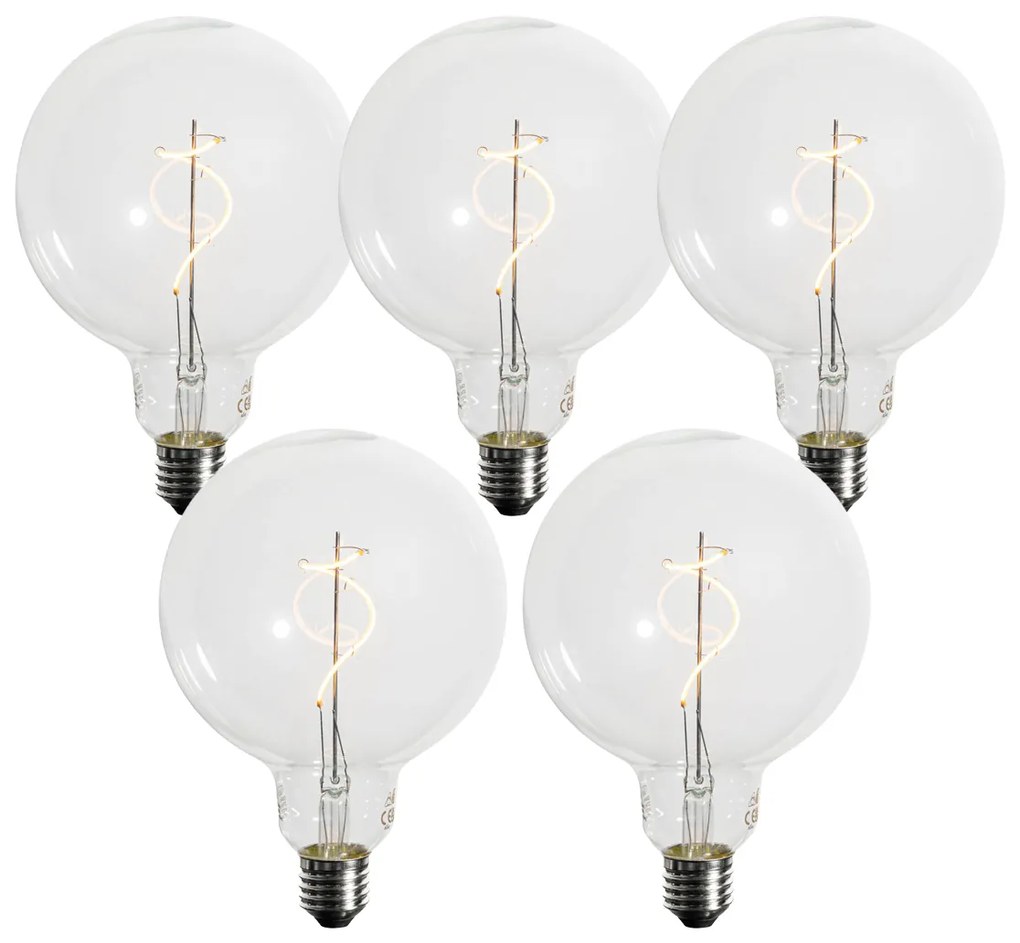 Sada 5 stmievateľných LED žiaroviek E27 so špirálovým vláknom G125 4W 270 lm 2200K