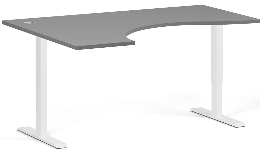 Ergonomický výškovo nastaviteľný stôl, 160x120 cm, 2 motory, L/P, biela podnož, grafit