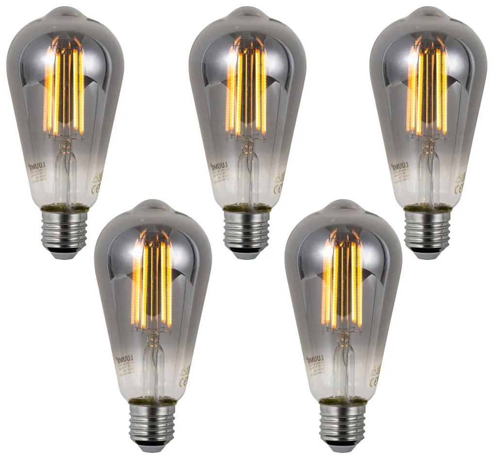 Sada 5 ks Inteligentné stmievateľné LED žiarovky E27 ST64 dymové 4,9 W 150 lm 1800 K