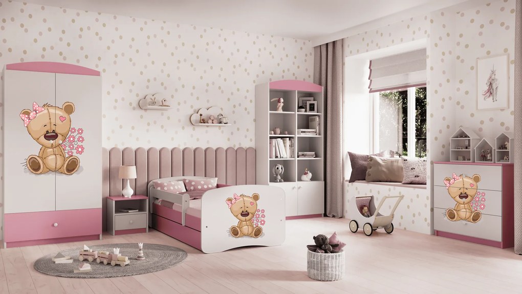 Postieľka Babydreams macko s kvietkami ružová
