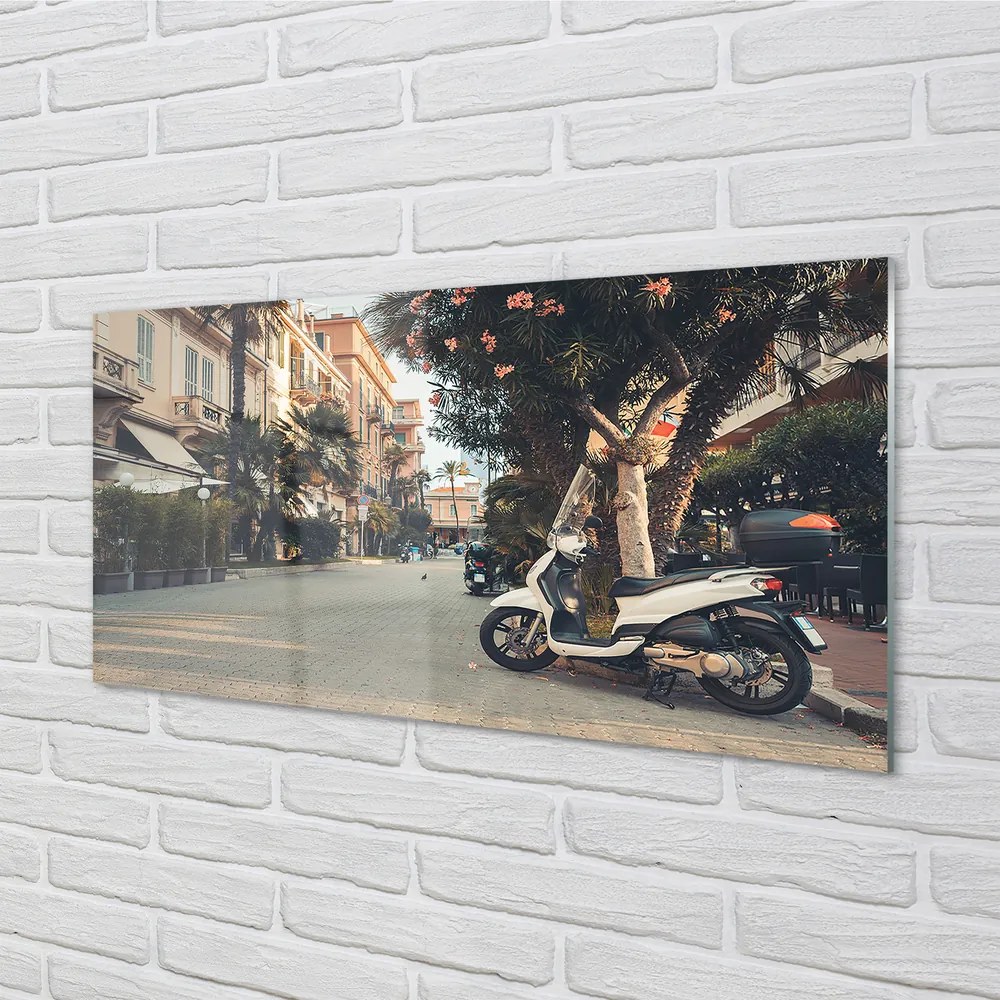 Sklenený obklad do kuchyne mestské Motocykle palmového leta 100x50 cm